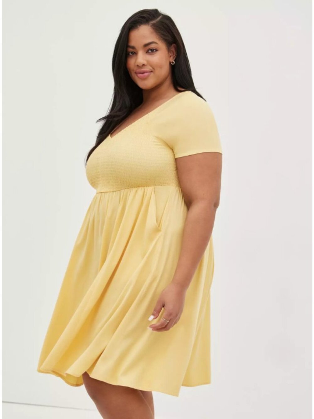 Torrid Mini Challis Smocked Skater Dress in Butter Yellow